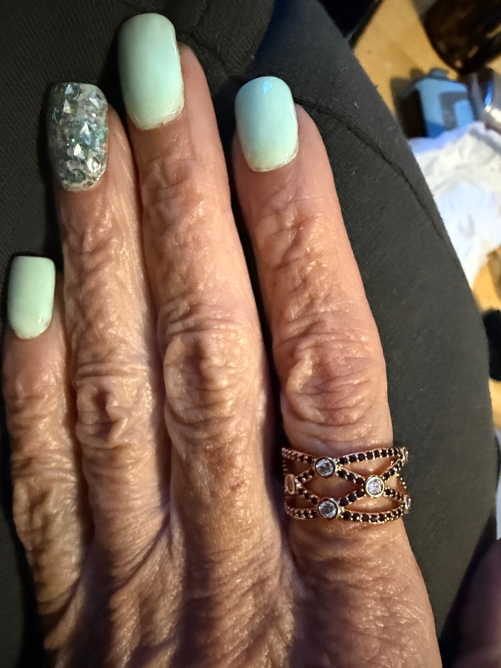 BP Rose Gold plated Multi-Row clear & black Crystal Accent Ring